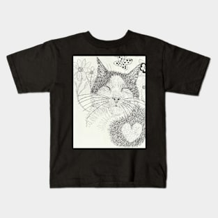 happy cat ink drawing Kids T-Shirt